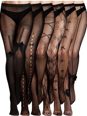 6 Pairs Women's Fishnet Thigh Highs with Bow - Trendy, Stylish, Sexy Hosiery
